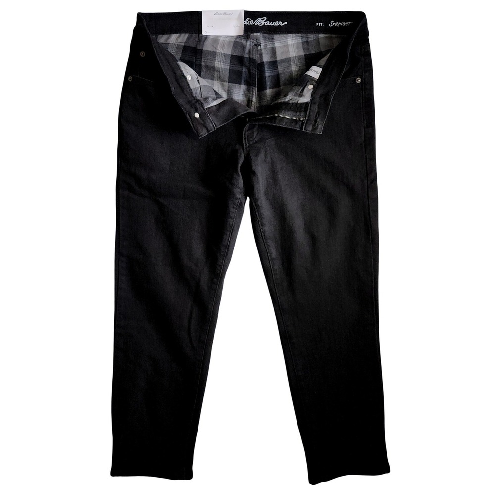 Eddie Bauer Flannel Lined Straight Fit Denim Jeans Mens 32x30 Black Stretch